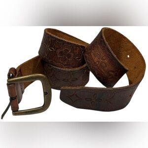 Vintage Hand Tooled Leather Belt 34–38”